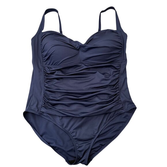 Sonnet Shores Blue Full Coverage Ruched Swimsuit 24W 3X Modest Bathing Suit - Picture 1 of 9